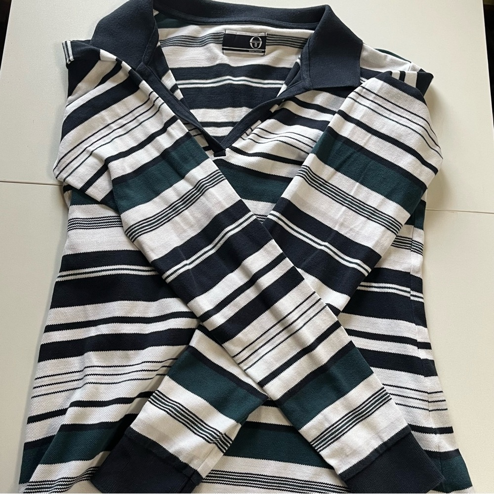 Vintage Sergio Tachinni Longsleeve Striped Polo Shirt